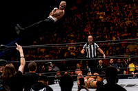 Darby Allin delivering with the Coffin Drop to Billy Gunn.